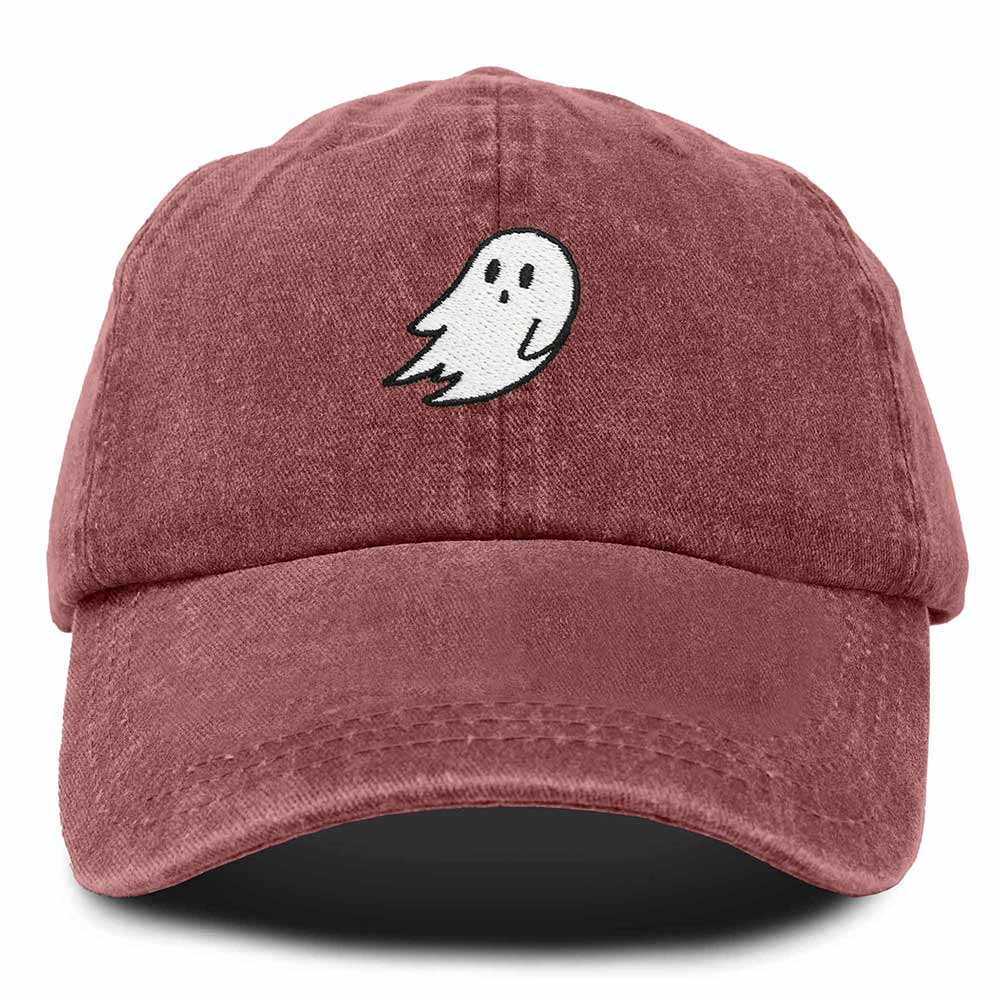 Dalix Ghost Embroidered Mens Womens Cotton Dad Hat Baseball Cap Adjustable in Red