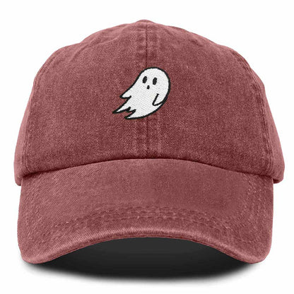 Dalix Ghost Embroidered Mens Womens Cotton Dad Hat Baseball Cap Adjustable in Red