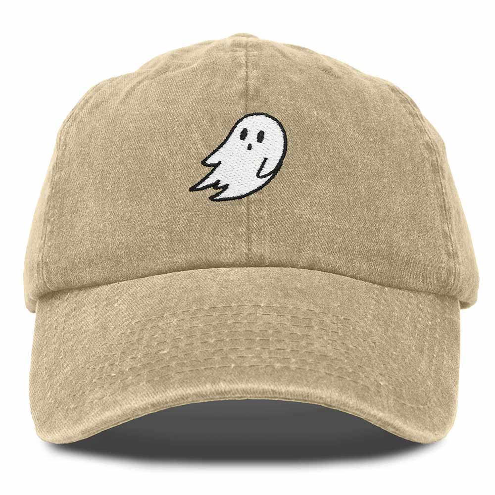 Dalix Ghost Embroidered Mens Womens Cotton Dad Hat Baseball Cap Adjustable in White