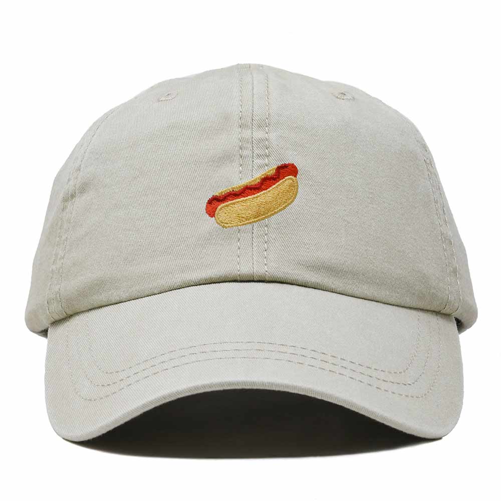 Dalix Ketchup Hot Dog Embroidered Cotton Dad Hat Food Adjustable Baseball Cap Summer Outdoor Unisex Mens Womens in Washed Stone White
