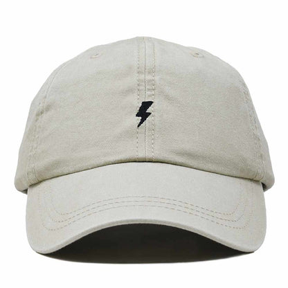 Dalix Lil Bolt Embroidered Cotton Summer Outdoor Baseball Cap Dad Hat Mens in Washed Stone White