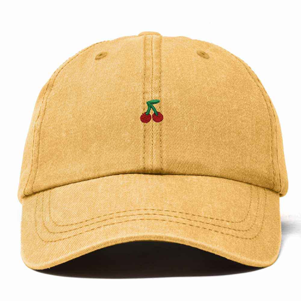 Dalix Lil Cherry Embroidered Cotton Summer Outdoor Baseball Cap Dad Hat Womens in Washed Gold