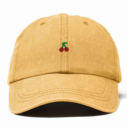 Dalix Lil Cherry Embroidered Cotton Summer Outdoor Baseball Cap Dad Hat Womens in Washed Gold