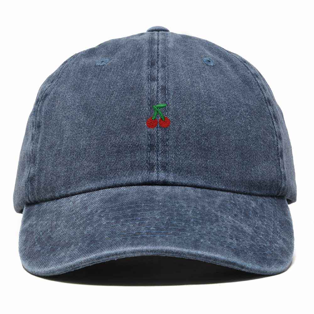 Dalix Lil Cherry Embroidered Cotton Summer Outdoor Baseball Cap Dad Hat Womens in Washed Navy Blue