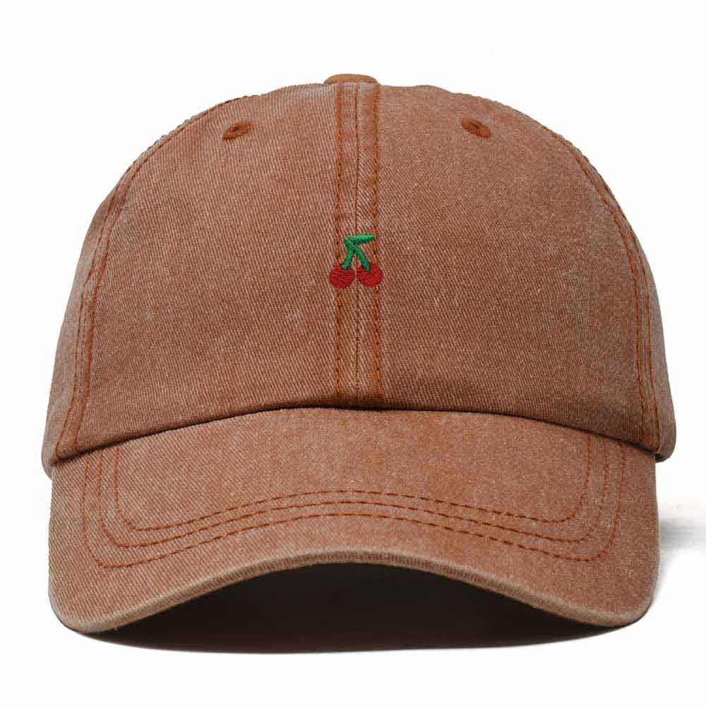Dalix Lil Cherry Embroidered Cotton Summer Outdoor Baseball Cap Dad Hat Womens in Washed Orange