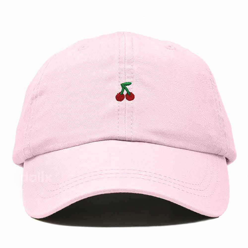 Dalix Lil Cherry Embroidered Cotton Summer Outdoor Baseball Cap Dad Hat Womens in Washed Pink