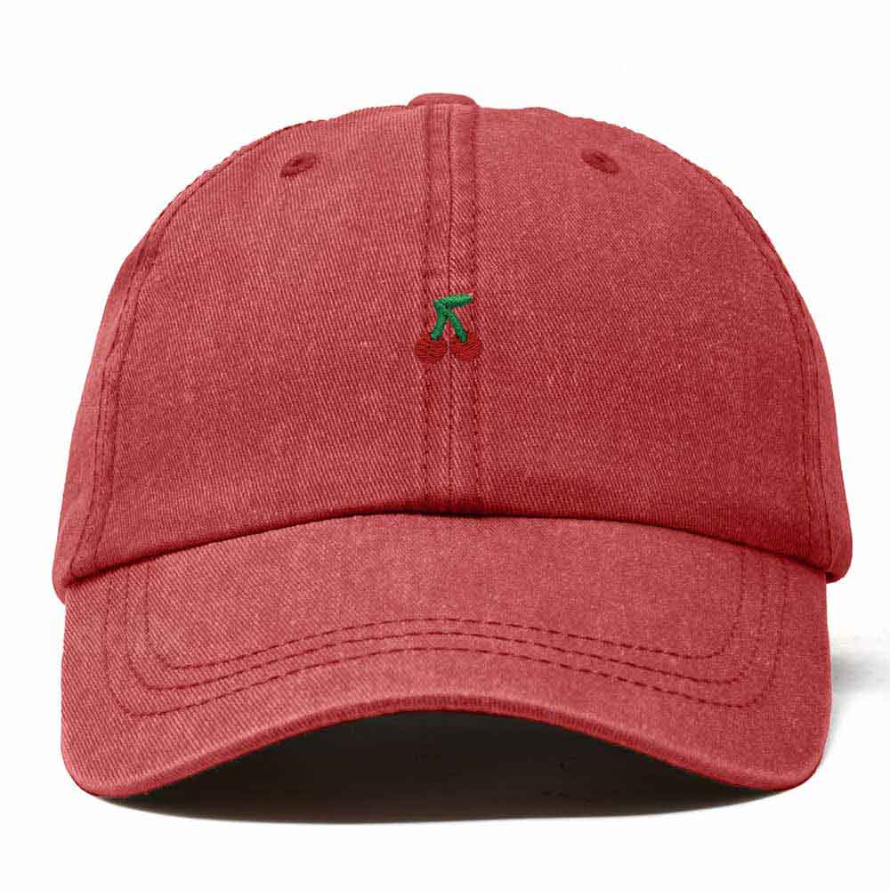Dalix Lil Cherry Embroidered Cotton Summer Outdoor Baseball Cap Dad Hat Womens in Washed Red