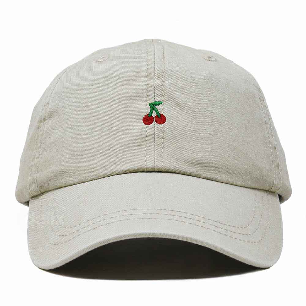 Dalix Lil Cherry Embroidered Cotton Summer Outdoor Baseball Cap Dad Hat Womens in Washed Stone White