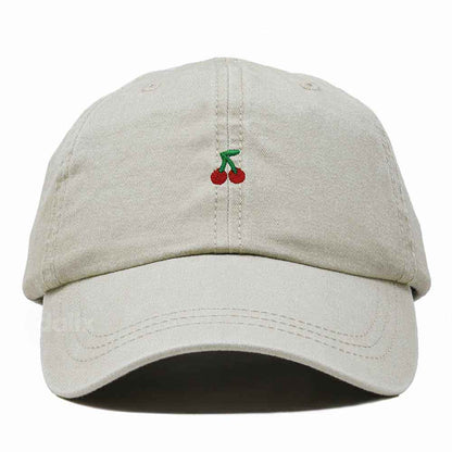Dalix Lil Cherry Embroidered Cotton Summer Outdoor Baseball Cap Dad Hat Womens in Washed Stone White