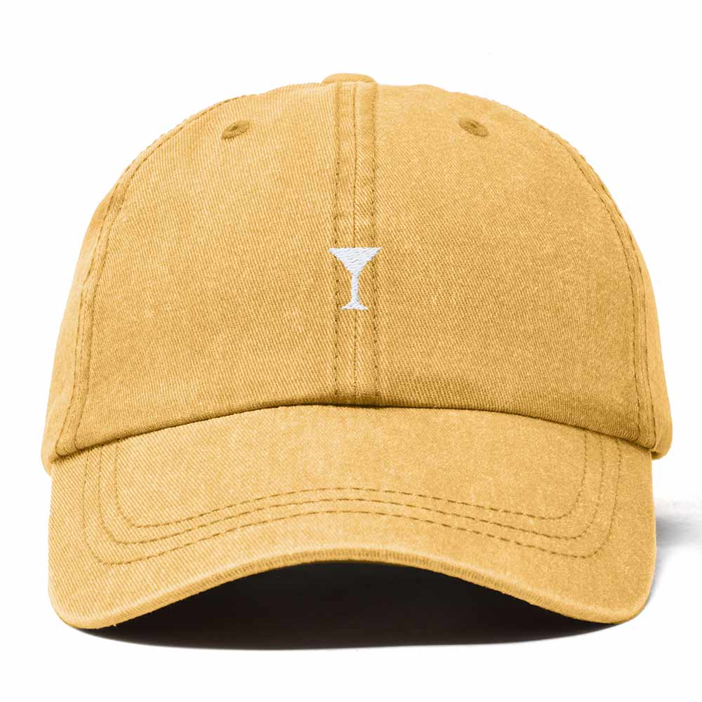 Dalix Lil Martini Embroidered Cotton Summer Outdoor Baseball Cap Dad Hat Womens in Washed Gold