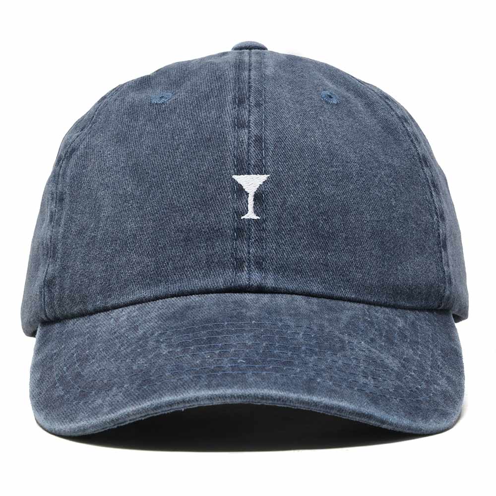 Dalix Lil Martini Embroidered Cotton Summer Outdoor Baseball Cap Dad Hat Womens in Washed Navy Blue