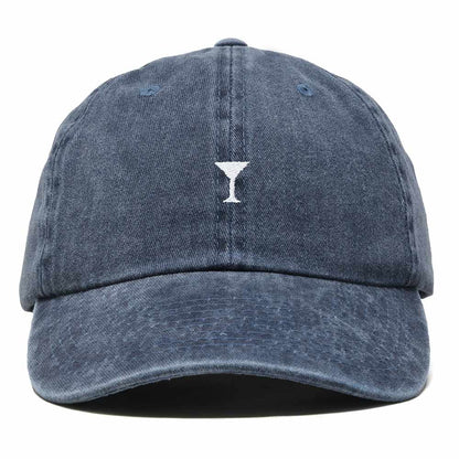 Dalix Lil Martini Embroidered Cotton Summer Outdoor Baseball Cap Dad Hat Womens in Washed Navy Blue
