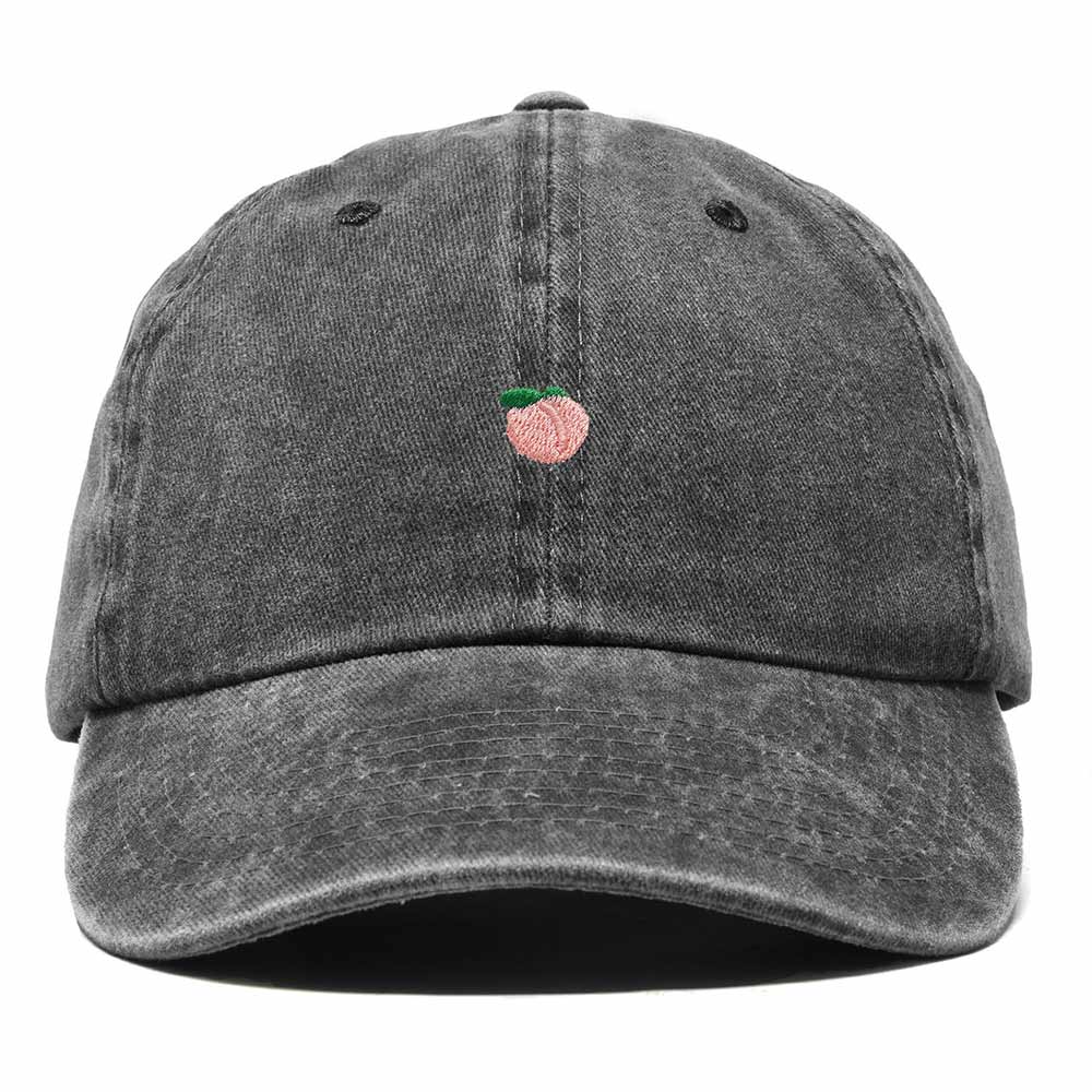 Dalix Lil Peach Embroidered Cotton Summer Cute Outdoor Baseball Cap Dad Hat Womens in Washed Black