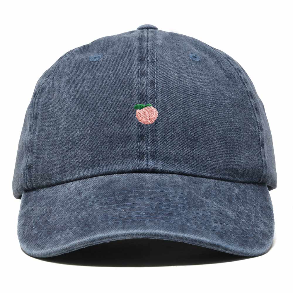 Dalix Lil Peach Embroidered Cotton Summer Cute Outdoor Baseball Cap Dad Hat Womens in Washed Navy Blue