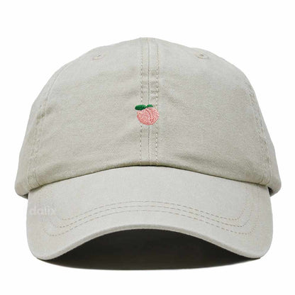 Dalix Lil Peach Embroidered Cotton Summer Cute Outdoor Baseball Cap Dad Hat Womens in Washed Stone White