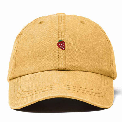 Dalix Lil Strawberry Embroidered Cotton Summer Outdoor Baseball Cap Dad Hat Womens in Washed Gold