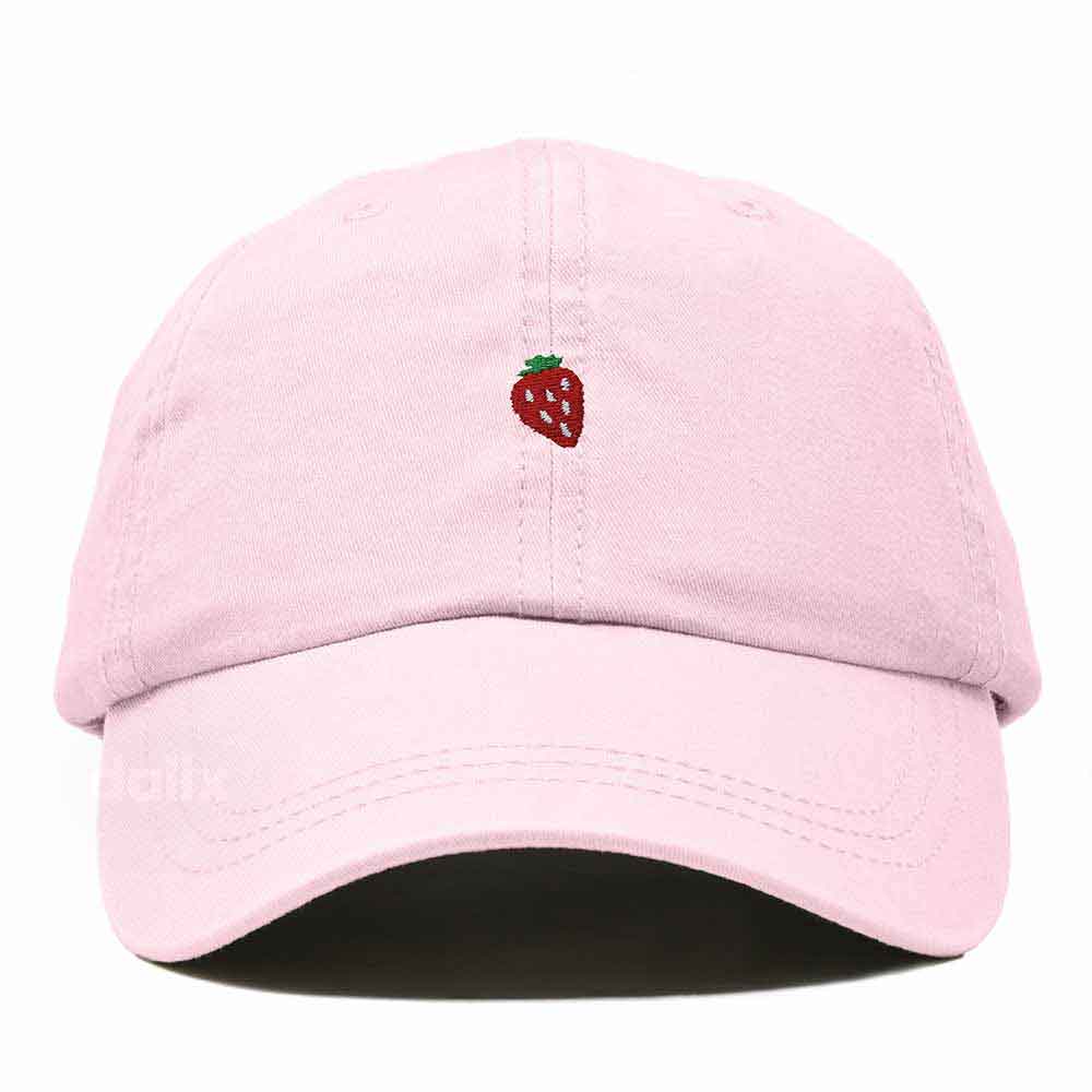 Dalix Lil Strawberry Embroidered Cotton Summer Outdoor Baseball Cap Dad Hat Womens in Washed Pink