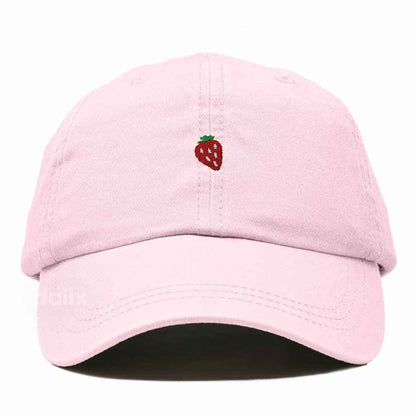 Dalix Lil Strawberry Embroidered Cotton Summer Outdoor Baseball Cap Dad Hat Womens in Washed Pink