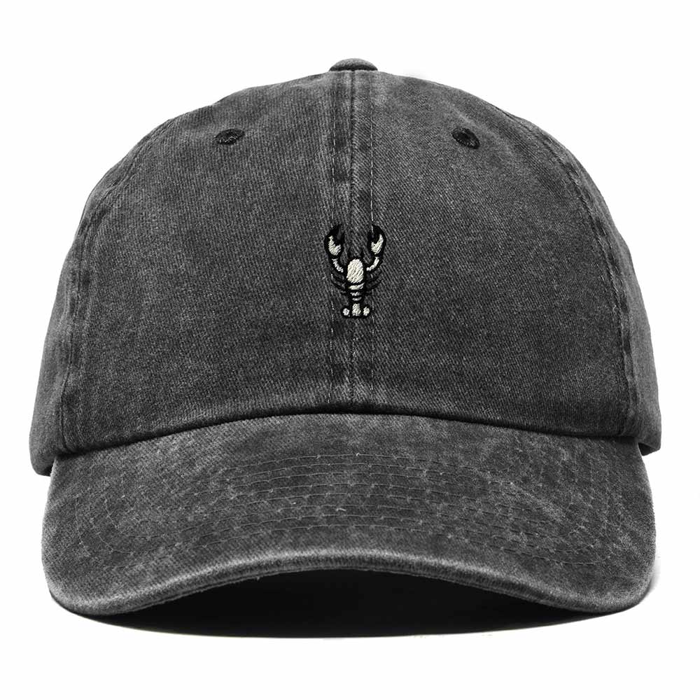 Dalix Lobster Embroidered Adjustable Cotton Twill Dad Hat for Women in Washed Black