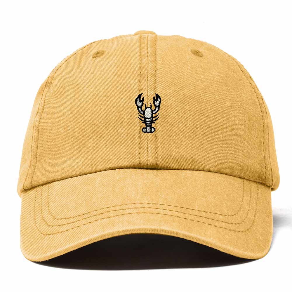 Dalix Lobster Embroidered Adjustable Cotton Twill Dad Hat for Women in Washed Gold