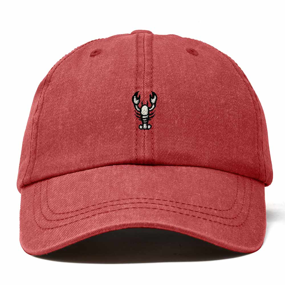 Dalix Lobster Embroidered Adjustable Cotton Twill Dad Hat for Women in Washed Red