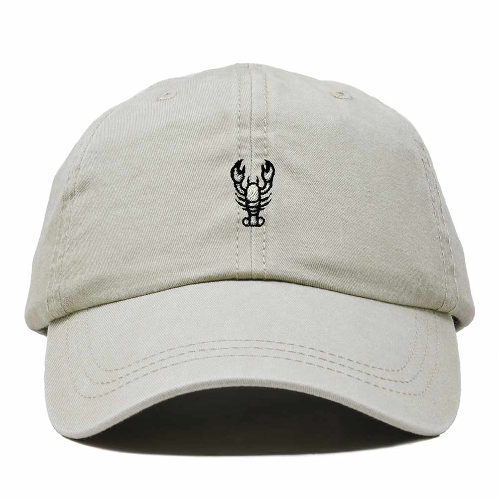 Dalix Lobster Embroidered Adjustable Cotton Twill Dad Hat for Women in Washed Stone White