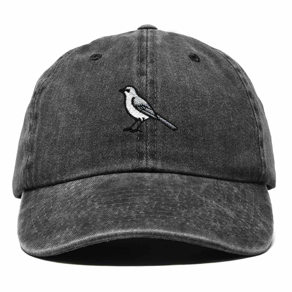 Dalix Northern Mockingbird Arkansas Embroidered Bird Cotton Baseball Cap Dad Hat Mens Womens Outdoor Summer in Washed Black