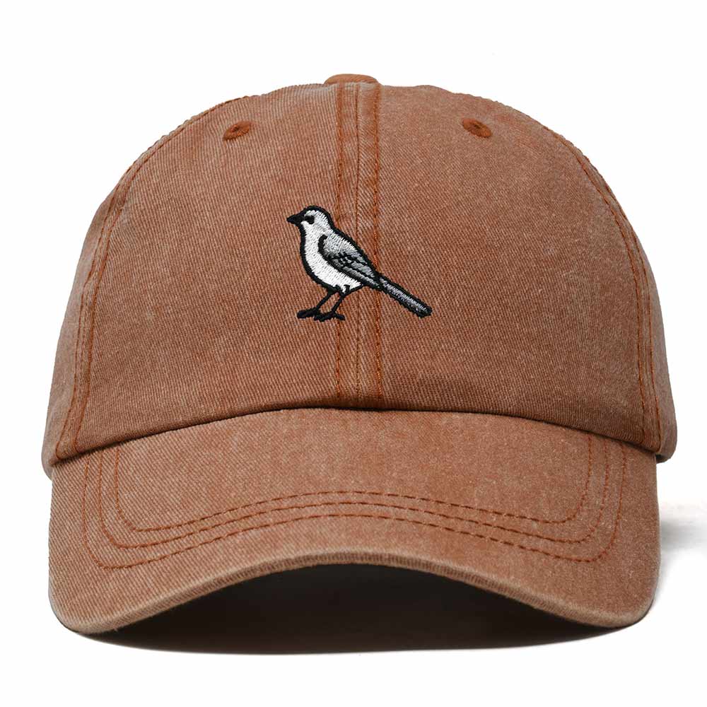 Dalix Northern Mockingbird Arkansas Embroidered Bird Cotton Baseball Cap Dad Hat Mens Womens Outdoor Summer in Washed Orange