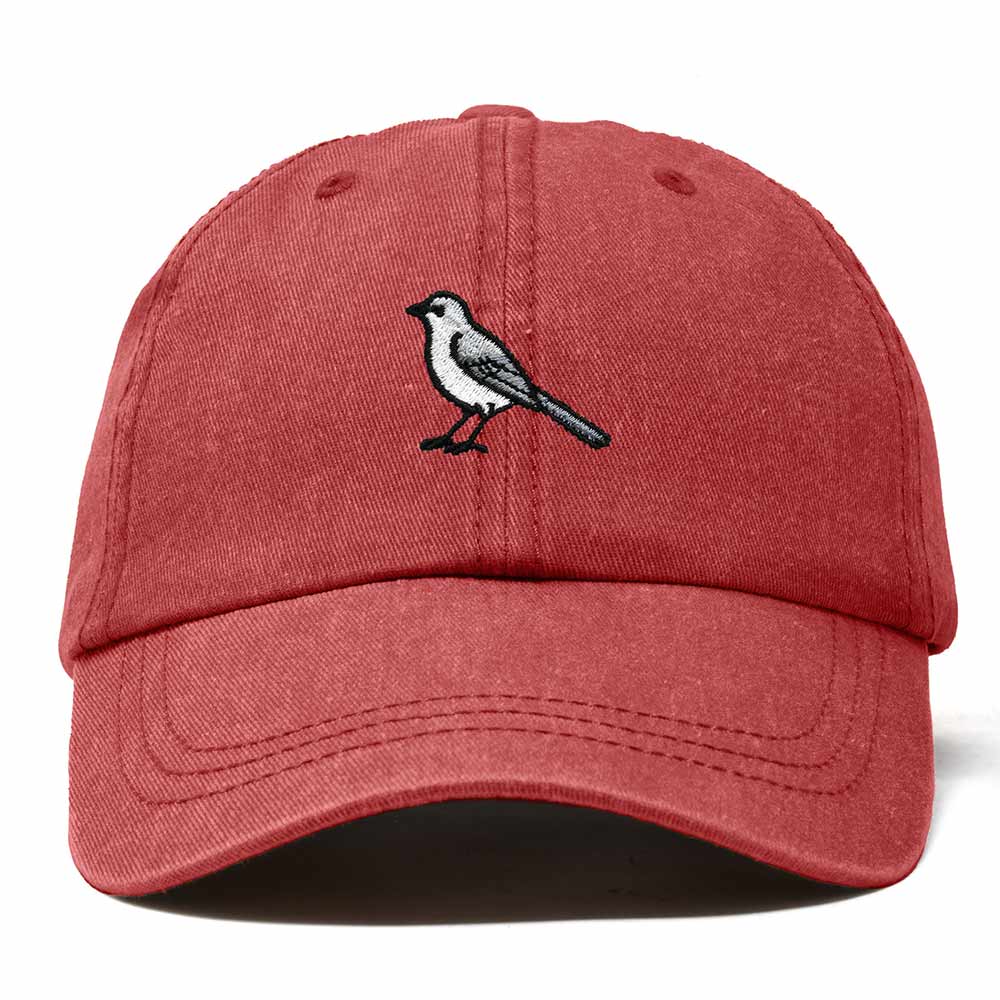 Dalix Northern Mockingbird Arkansas Embroidered Bird Cotton Baseball Cap Dad Hat Mens Womens Outdoor Summer in Washed Red