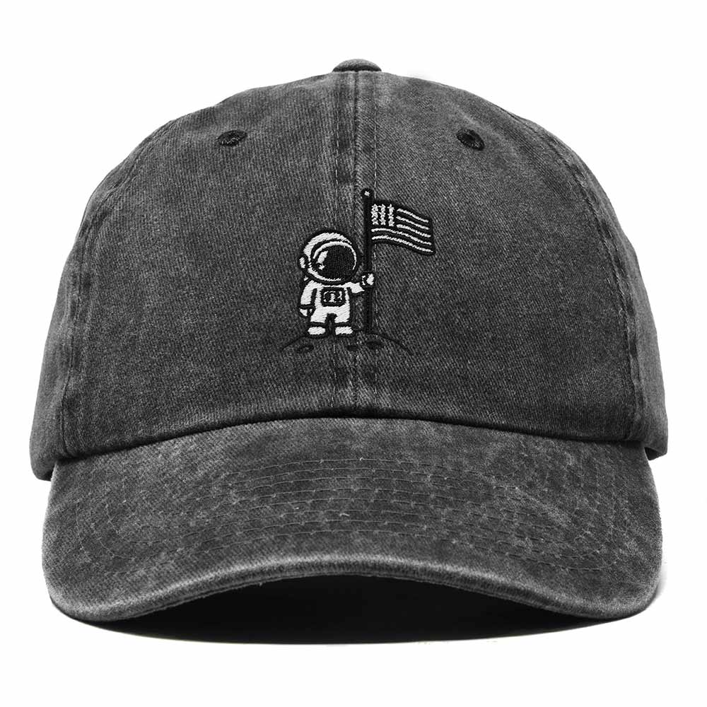 Dalix Moon Mission USA Flag Embroidered Dad Hat Adjustable Cotton Baseball Cap Unstructured Low Profile Everyday Americana Hat Mens in Washed Black