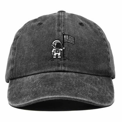 Dalix Moon Mission USA Flag Embroidered Dad Hat Adjustable Cotton Baseball Cap Unstructured Low Profile Everyday Americana Hat Mens in Washed Black