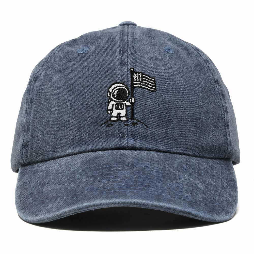 Dalix Moon Mission USA Flag Embroidered Dad Hat Adjustable Cotton Baseball Cap Unstructured Low Profile Everyday Americana Hat Mens in Washed Navy Blue