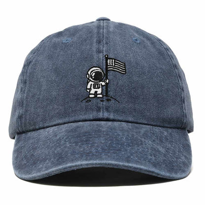 Dalix Moon Mission USA Flag Embroidered Dad Hat Adjustable Cotton Baseball Cap Unstructured Low Profile Everyday Americana Hat Mens in Washed Navy Blue