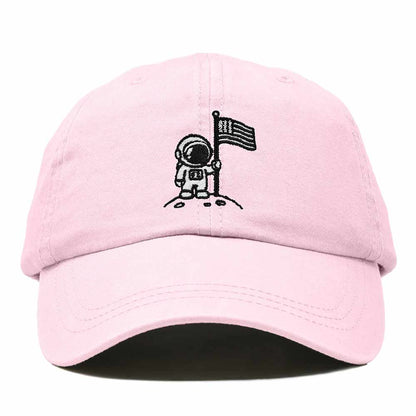 Dalix Moon Mission USA Flag Embroidered Dad Hat Adjustable Cotton Baseball Cap Unstructured Low Profile Everyday Americana Hat Mens in Washed Pink