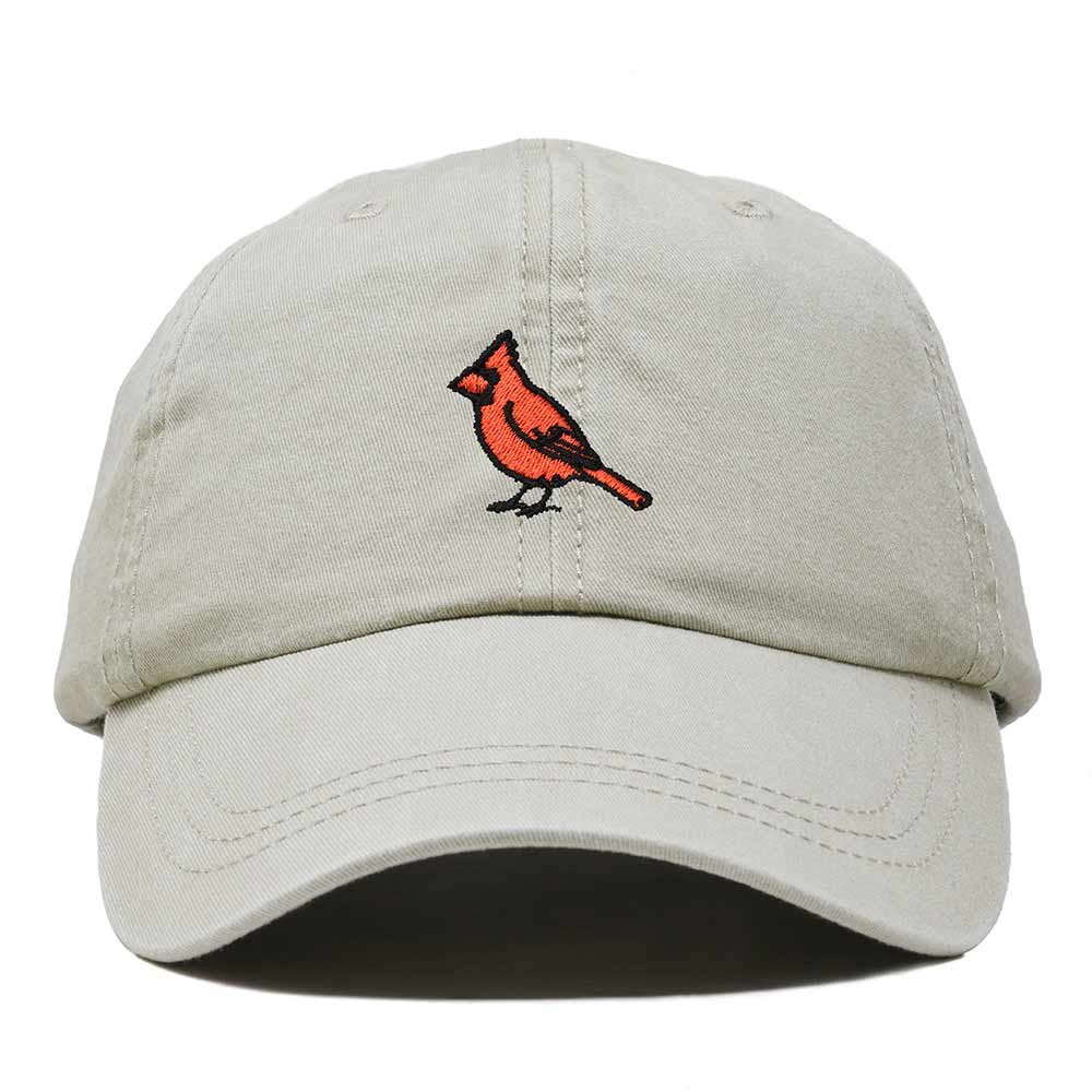 Dalix Northern Cardinal North Carolina Embroidered Bird Cotton Baseball Cap Dad Hat Mens Womens Outdoor Summer in Washed Stone White