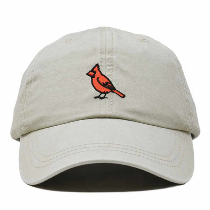 Dalix Northern Cardinal Virginia Embroidered Bird Cotton Baseball Cap Dad Hat Mens Womens Outdoor Summer in Washed Stone White