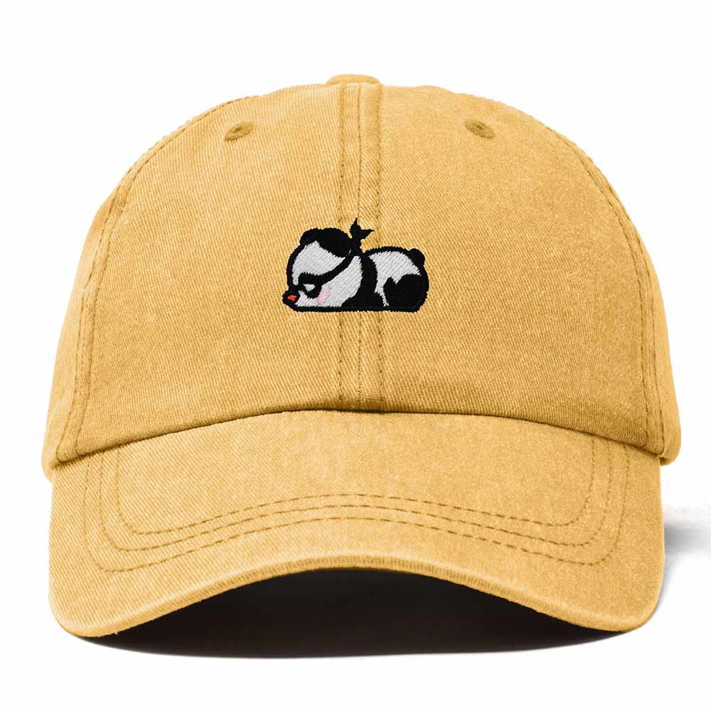 Dalix Pandit Panda Embroidered Cotton Outdoor Baseball Cap Dad Hat Mens in Washed Gold
