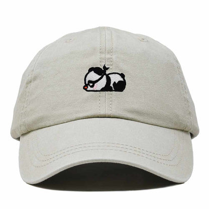 Dalix Pandit Panda Embroidered Cotton Outdoor Baseball Cap Dad Hat Mens in Washed Stone White