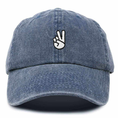 Dalix Peace Sign Embroidered V Cotton Dad Hat Baseball Cap Adjustable Mens in Navy Blue