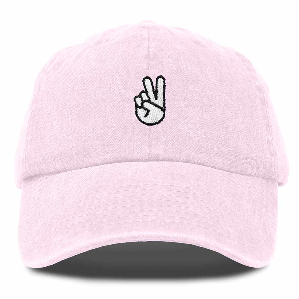 Dalix Peace Sign Embroidered V Cotton Dad Hat Baseball Cap Adjustable Mens in Pink
