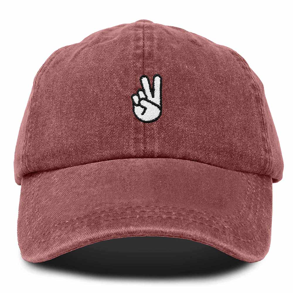 Dalix Peace Sign Embroidered V Cotton Dad Hat Baseball Cap Adjustable Mens in Red