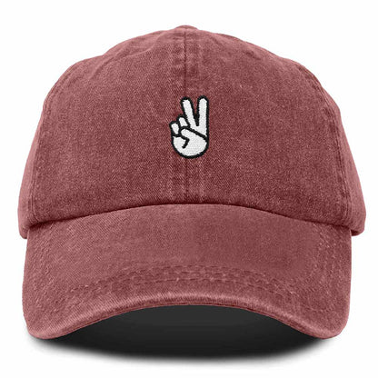 Dalix Peace Sign Embroidered V Cotton Dad Hat Baseball Cap Adjustable Mens in Red