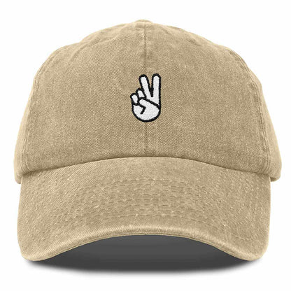 Dalix Peace Sign Embroidered V Cotton Dad Hat Baseball Cap Adjustable Mens in White