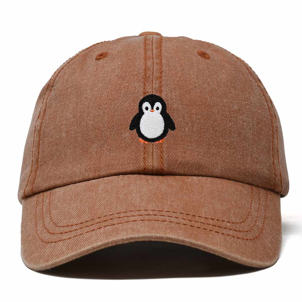 Dalix Little Penguin Embroidered Cotton Baseball Cap Dad Hat Womens Outdoor Casual in Washed Orange
