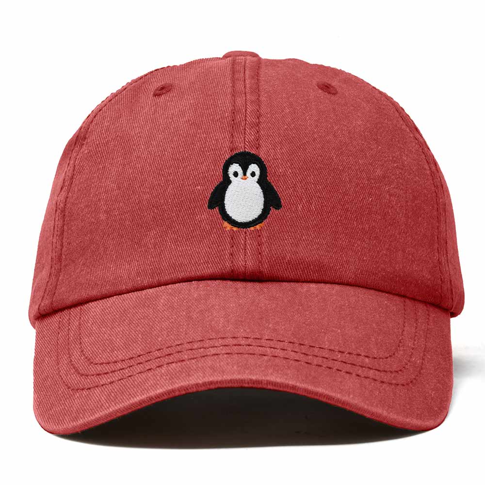 Dalix Little Penguin Embroidered Cotton Baseball Cap Dad Hat Womens Outdoor Casual in Washed Red