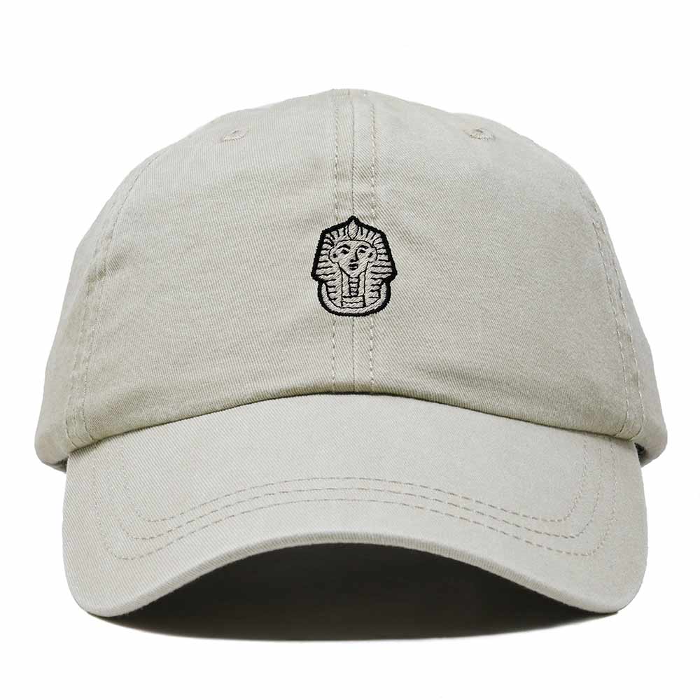 Dalix Pharaoh Embroidered Adjustable Cotton Twill Dad Hat for Men in Washed Stone White