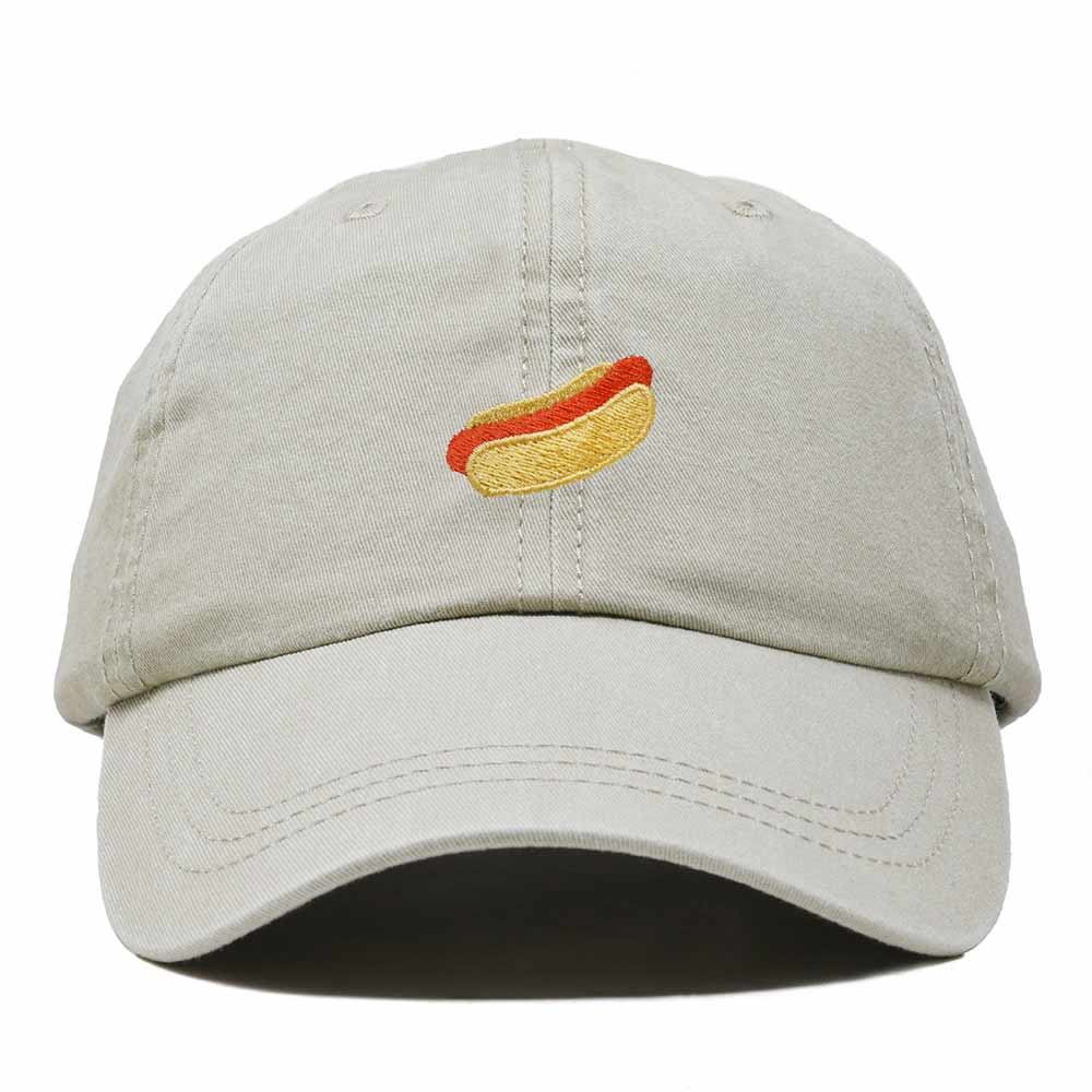 Dalix Plain Hot Dog Embroidered Cotton Dad Hat Food Adjustable Baseball Cap Summer Outdoor Unisex Mens Womens in Washed Stone White