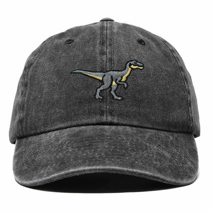 Dalix Velociraptor Embroidered Dinosaur Cotton Summer Outdoor Baseball Cap Dad Hat Mens in Washed Black