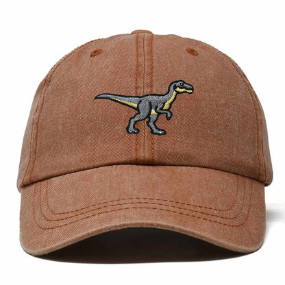 Dalix Velociraptor Embroidered Dinosaur Cotton Summer Outdoor Baseball Cap Dad Hat Mens in Washed Orange