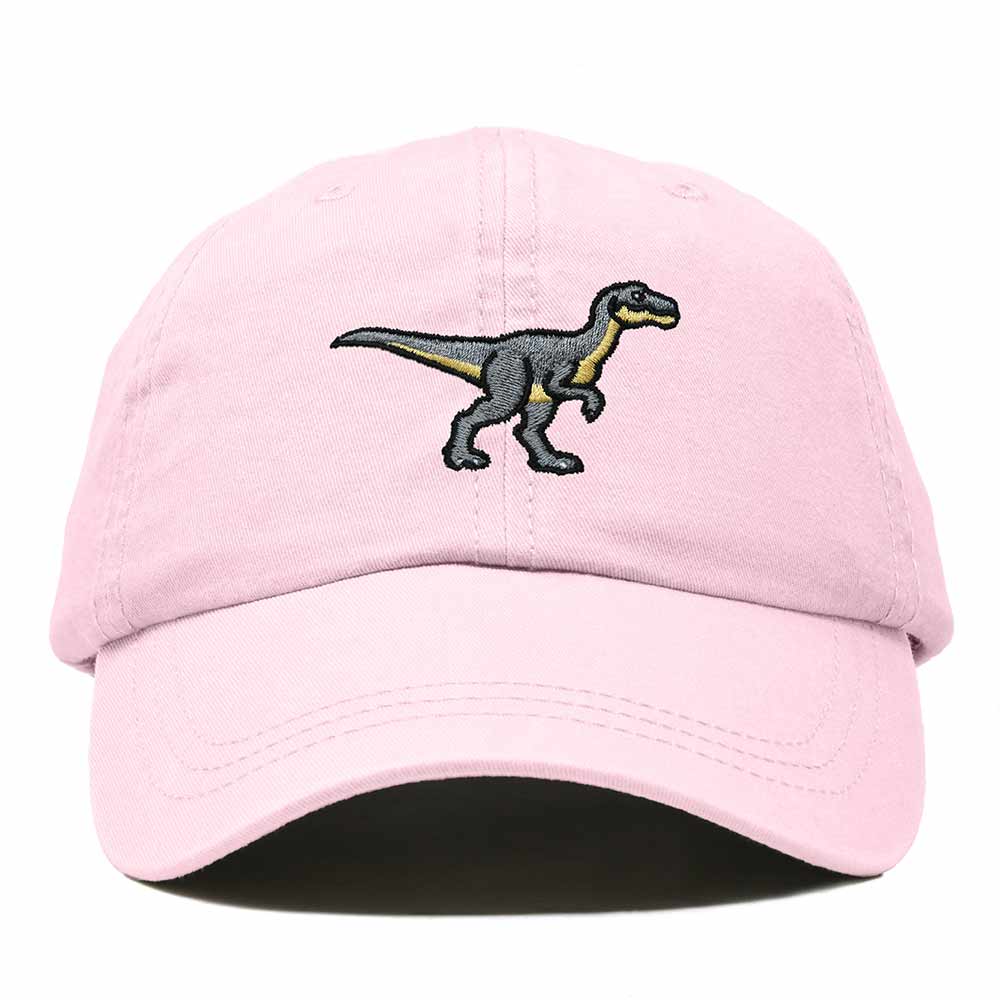 Dalix Velociraptor Embroidered Dinosaur Cotton Summer Outdoor Baseball Cap Dad Hat Mens in Washed Pink